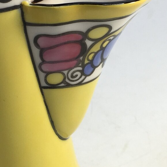 Noritake Art Deco Vase Design 3 Chamber Tulip Yellow Orange Blue Lusterware 7in - Picture 15 of 16